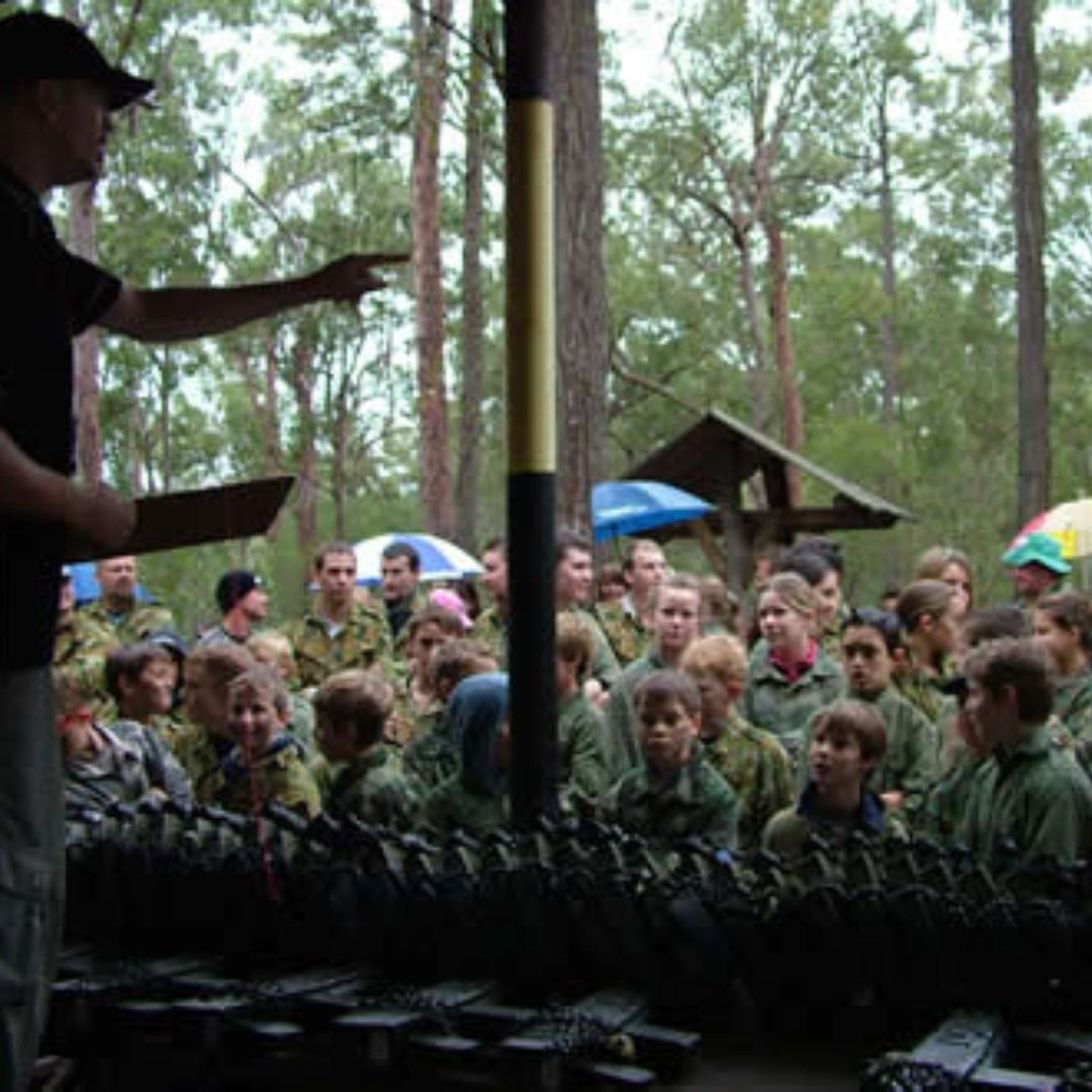 big groups playing outdoor laser tag